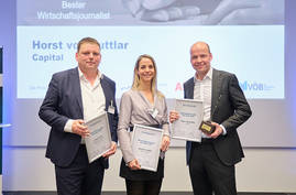 Georg Meck (Frankfurter Allgemeine Sonntagszeitung, Anette Dowideit (Welt) und Horst von Buttlar (Wirtschaftsjournalist des Jahres)